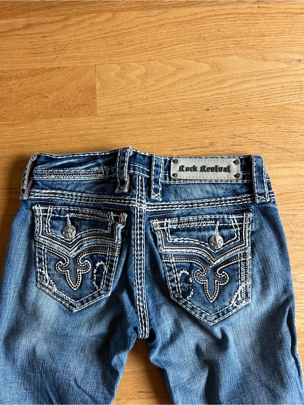 Rock Revival Distressed Medium Blue Skinny Capris